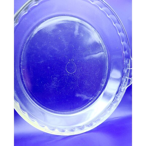 Pyrex #229 Clear Ruffled Scalloped Edge Glass Pie Dish Plate Handles 9.5" VTG - Picture 3 of 7